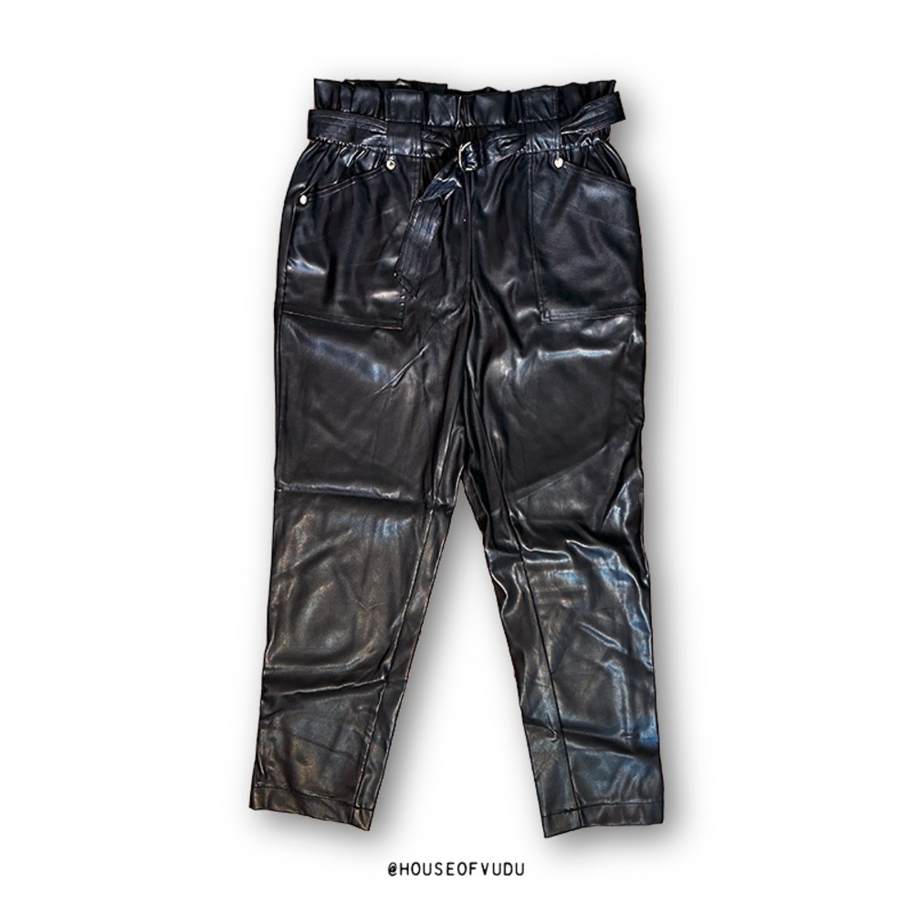 New York & Company Black PU Highwaist Belted Pants - Size Medium